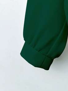 Franclia Stylish Dark Green Semi-Sheer Shirt Collar Top With Long Bishop Sleeves And Front Knot - Dark Green - View 6