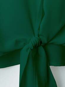 Franclia Stylish Dark Green Semi-Sheer Shirt Collar Top With Long Bishop Sleeves And Front Knot - Dark Green - View 5