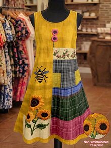 EMERY ROSE Plus Size Simple Boho Casual Elegant Versatile Sunflower Print Sleeveless Dress For Women Vacation Soft Yellow Summer - Multicolor - View 1
