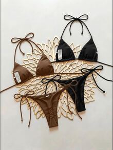 Swim Vcay 2件組高品質女款性感露背綁帶海灘度假套裝 - 彩色 - 查看 2
