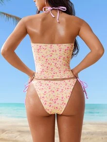 Swim Mod Conjunto de bikini a cuadros de cereza dulce - Rosa Pálido - Ver 2