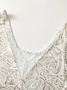 EMERY ROSE Women's Summer Sexy Vacation Style Water-Soluble Lace Deep V-Neck Tank Top - White - View 5