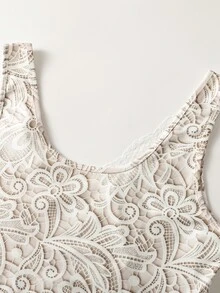 EMERY ROSE Women's Summer Sexy Vacation Style Water-Soluble Lace Deep V-Neck Tank Top - White - View 6