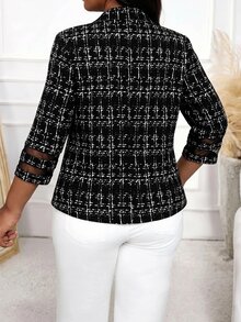Fleurora Plus Size Women's Business Versatile Mesh Patchwork Elegant Blazer , Work For Women Autumn For Women , Work Wear Women - Black - View 2