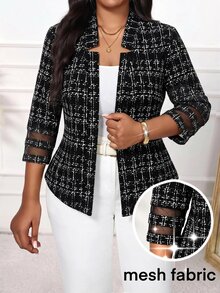 Fleurora Plus Size Women's Business Versatile Mesh Patchwork Elegant Blazer , Work For Women Autumn For Women , Work Wear Women - Black - View 1