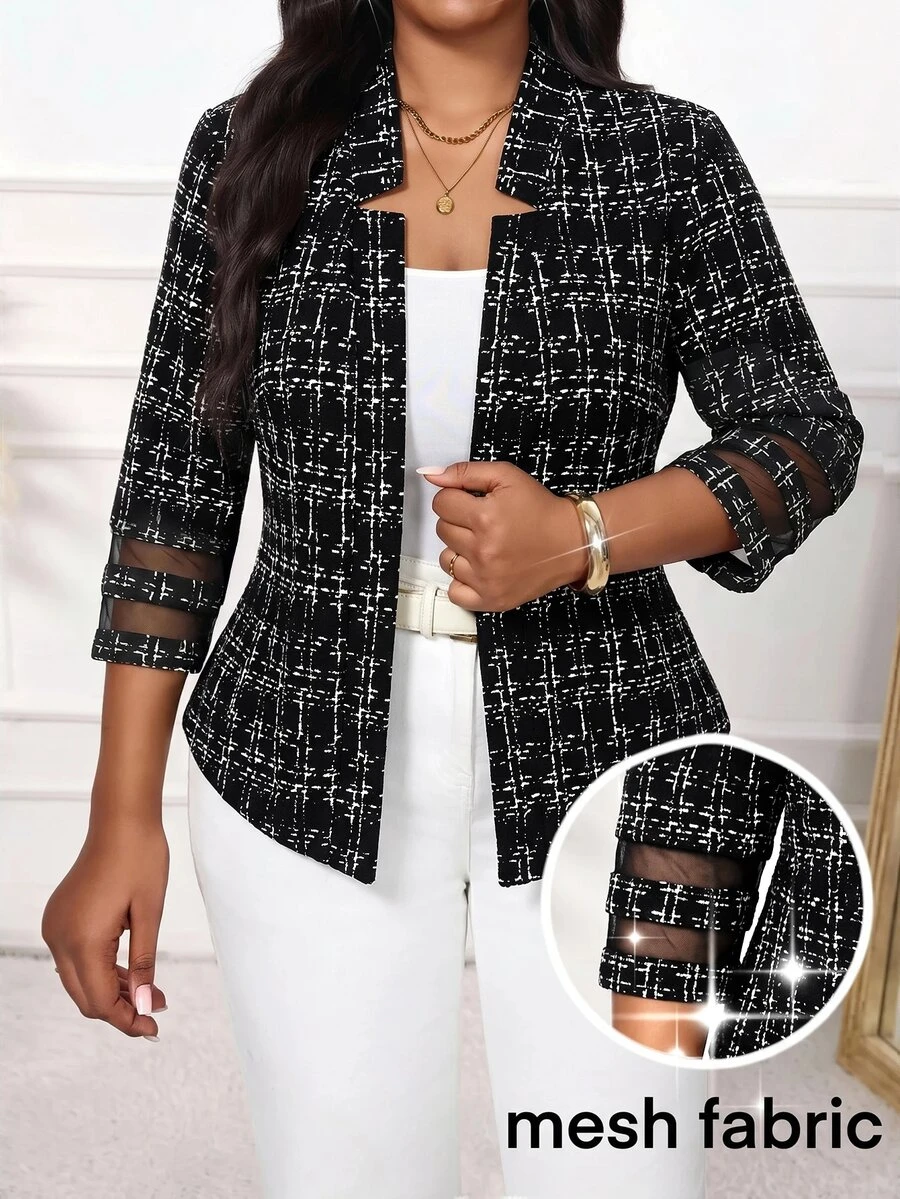 Fleurora Plus Size Women's Business Versatile Mesh Patchwork Elegant Blazer , Work For Women Autumn For Women , Work Wear Women - Black - View 1