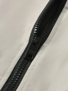 Manfinity Homme 男士休閒百搭立領夾克，秋季，男士休閒夾克，男士飛行夾克，男士拉鍊夾克，高品質男裝 - 卡其色 - 查看 4