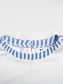 SHEIN 青少年女孩肖像印花學院風拼接洋裝，返校季 - 藍色 - 查看 7
