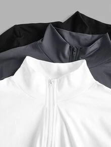 Slaydiva Omen's Simple Casual Autumn/Winter V-Neck Zipper Tight Long Sleeve T-Shirts, White+Black+Grey Fall - Multicolor - View 10