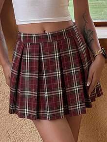 DAZY Plaid Short Pleated Skirt,Fall Clothes Christmas Winter Women Skirts - Red - View 8