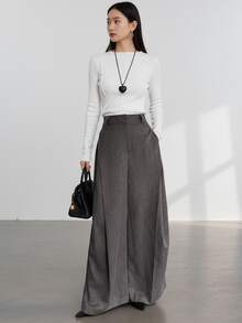DAZY Women's Casual Loose Fit Striped Pockets Wide Leg Pants Fall,Winter - Grey - View 2