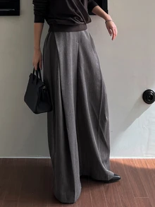 DAZY Women's Casual Loose Fit Striped Pockets Wide Leg Pants Fall,Winter - Grey - View 5