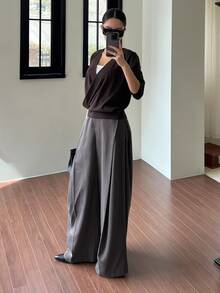 DAZY Women's Casual Loose Fit Striped Pockets Wide Leg Pants Fall,Winter - Grey - View 9