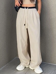 Dazy Star Drawstring Waist Slant Pocket Pants,Women Joggers - Apricot - View 2