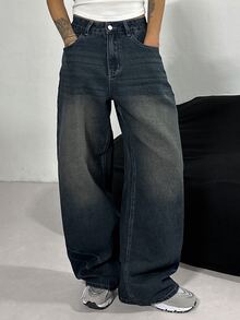 DAZY Women's Loose Straight Leg Jeans, Casual Streetwear Denim Pants - Dark Wash - View 2