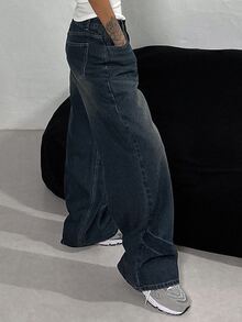 DAZY Women's Loose Straight Leg Jeans, Casual Streetwear Denim Pants - Dark Wash - View 5