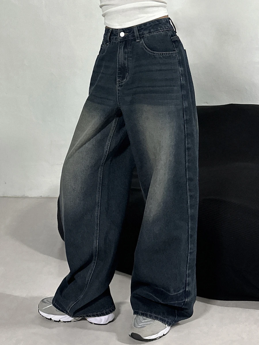 DAZY Women's Loose Straight Leg Jeans, Casual Streetwear Denim Pants - Dark Wash - View 1
