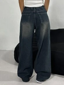 DAZY Women's Loose Straight Leg Jeans, Casual Streetwear Denim Pants - Dark Wash - View 6