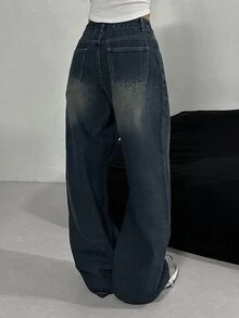 DAZY Women's Loose Straight Leg Jeans, Casual Streetwear Denim Pants - Dark Wash - View 7