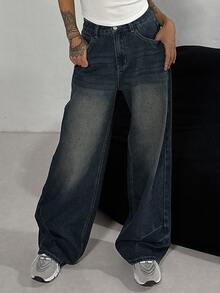 DAZY Women's Loose Straight Leg Jeans, Casual Streetwear Denim Pants - Dark Wash - View 4