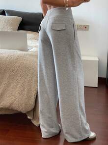 Livesso 1pc Women's Loose Solid Color Drawstring Waist Baggy Wide Leg Sweatpants Fall Women Joggers - Grey - View 2