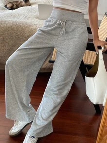 Livesso 1pc Women's Loose Solid Color Drawstring Waist Baggy Wide Leg Sweatpants Fall Women Joggers - Grey - View 8