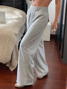Livesso 1pc Women's Loose Solid Color Drawstring Waist Baggy Wide Leg Sweatpants Fall Women Joggers - Grey - View 9