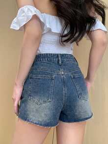 DAZY Women's Distressed Washed Faded Straight Leg Casual Streetwear Vacation Summer Denim Shorts Travel Light Blue - Blue - View 5