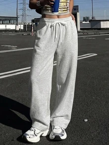 DAZY Casual Versatile Drawstring Waist Loose Sweatpants - Grey - View 1