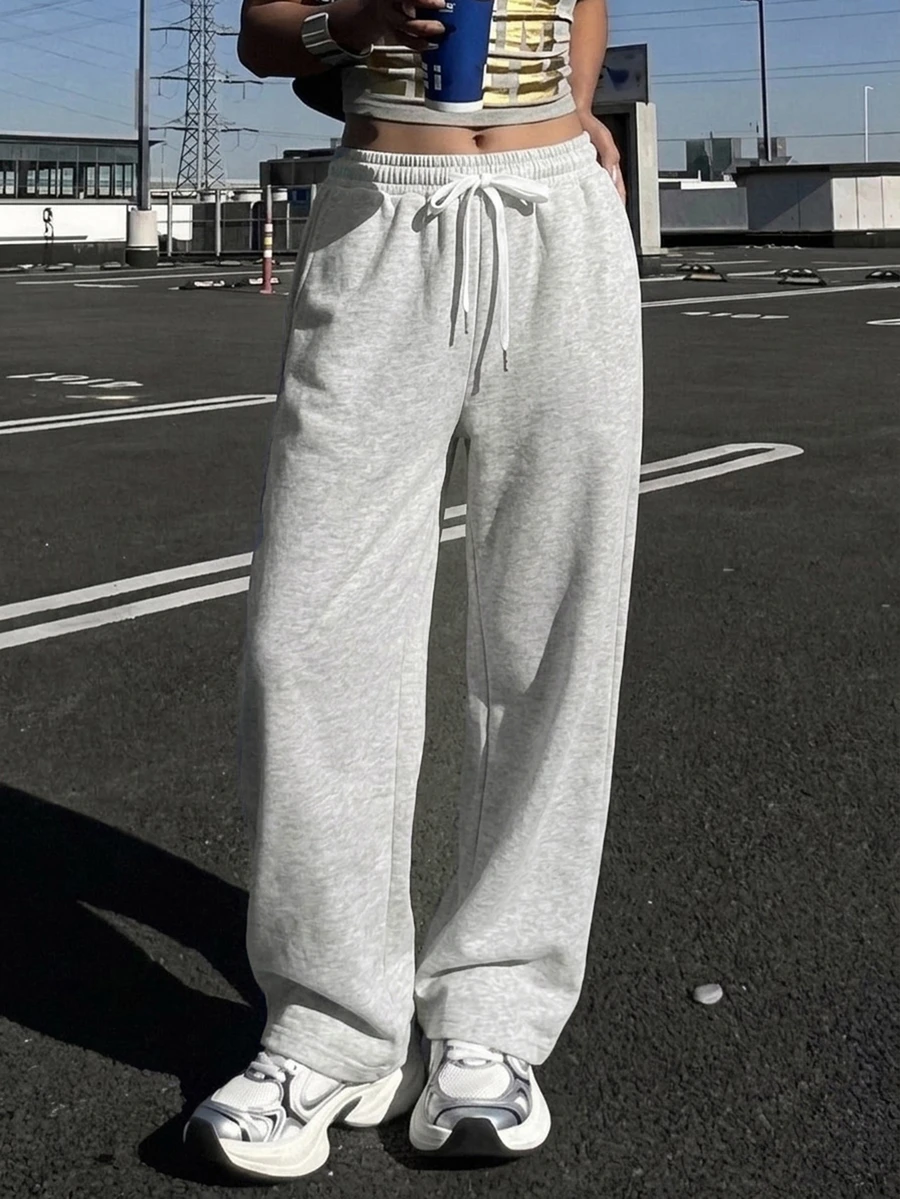 DAZY Casual Versatile Drawstring Waist Loose Sweatpants - Grey - View 1