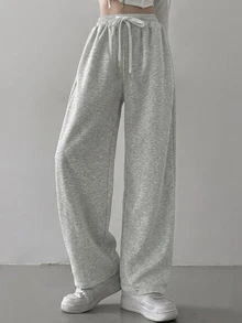 DAZY Casual Versatile Drawstring Waist Loose Sweatpants - Grey - View 3