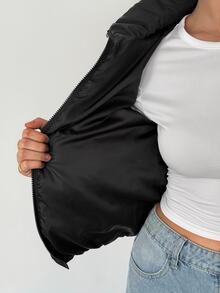 SHEIN Tall 短版女款冬季加厚外套黑色夾克，舒適秋冬女裝，適合高個女性 - 黑色 - 查看 11