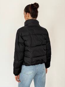 SHEIN Tall 短版女款冬季加厚外套黑色夾克，舒適秋冬女裝，適合高個女性 - 黑色 - 查看 2