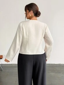 Firerie Plus Size Vintage Smart Business Casual Frog Button Long Sleeve Blazer Elegant Office Formal High Tea Work Suit Women Fall Graduation Black And White - Apricot - View 8