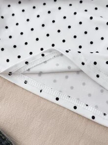 SHEIN Teen Girl White Knitted Casual Minimalist Polka Dot Print Fitted Waist Ruched Short Top, Suitable For Spring/Summer, Casual, Personalized Outfit, Random 3 Items Send 1 Item - Black and White - View 7
