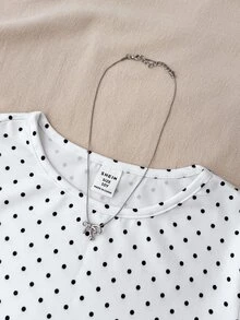 SHEIN Teen Girl White Knitted Casual Minimalist Polka Dot Print Fitted Waist Ruched Short Top, Suitable For Spring/Summer, Casual, Personalized Outfit, Random 3 Items Send 1 Item - Black and White - View 4
