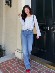 Serisse Women's Hollow Embroidery Long Sleeve Front Tie Lightweight Jacket - White - View 5