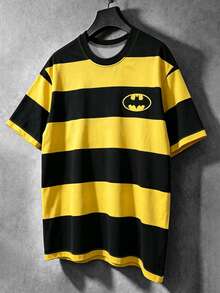 BATMAN X SHEIN Manfinity EMRG 男士拼色圓領休閒百搭日常短袖T恤 - 彩色 - 查看 3