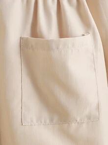 SHEIN 兒童青少年女孩時尚休閒秋冬拼接色拉鍊口袋收腰中長夾克，秋季冬季返校萬聖節節慶款 - 卡其色 - 查看 4