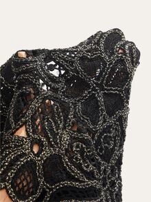 Anewsta Black Heavy Gold Thread Embroidered Hollow V-Neck Cropped Tank Top For Women - Black - View 7