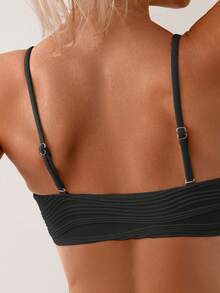 Swim Basics Set Bikini Wanita dengan Lipit dan Tekstur, Tali Bahu Tipis, Pakaian Pantai Musim Panas - Hitam - View 5
