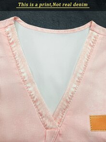 EMERY ROSE Nueva llegada Parte superior de mujer de ajuste regular con efecto de degradado de estampado de denim - Rosa - Ver 5