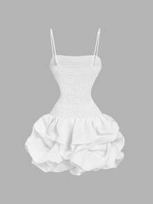 SHEIN MOD Women's White Fitted Ruched Bubble Hem Organza Mini Dress,Valentine Day - White - View 2