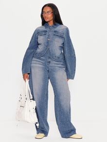 MUSERA Blue Denim Balloon Sleeve Jacket Winter Autumn Everyday Casual Going Out Weekdaze - Blue - View 2