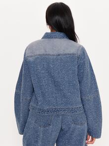 MUSERA Blue Denim Balloon Sleeve Jacket Winter Autumn Everyday Casual Going Out Weekdaze - Blue - View 4