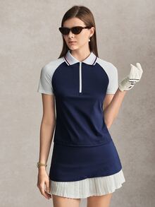 Activina 女款拼色休閒日常戶外運動短袖 Polo 衫 - 藍色 - 查看 6