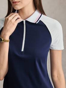 Activina 女款拼色休閒日常戶外運動短袖 Polo 衫 - 藍色 - 查看 1