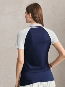 Activina 女款拼色休閒日常戶外運動短袖 Polo 衫 - 藍色 - 查看 2