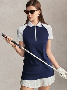 Activina 女款拼色休閒日常戶外運動短袖 Polo 衫 - 藍色 - 查看 4