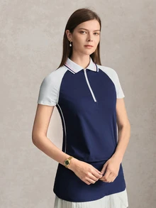 Activina 女款拼色休閒日常戶外運動短袖 Polo 衫 - 藍色 - 查看 7